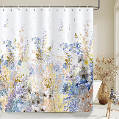 Perdele de duș cu model de flori de fluturi Perdele de baie Perdele de baie din poliester impermeabil cu 12 cârlige Perdeau de duș
