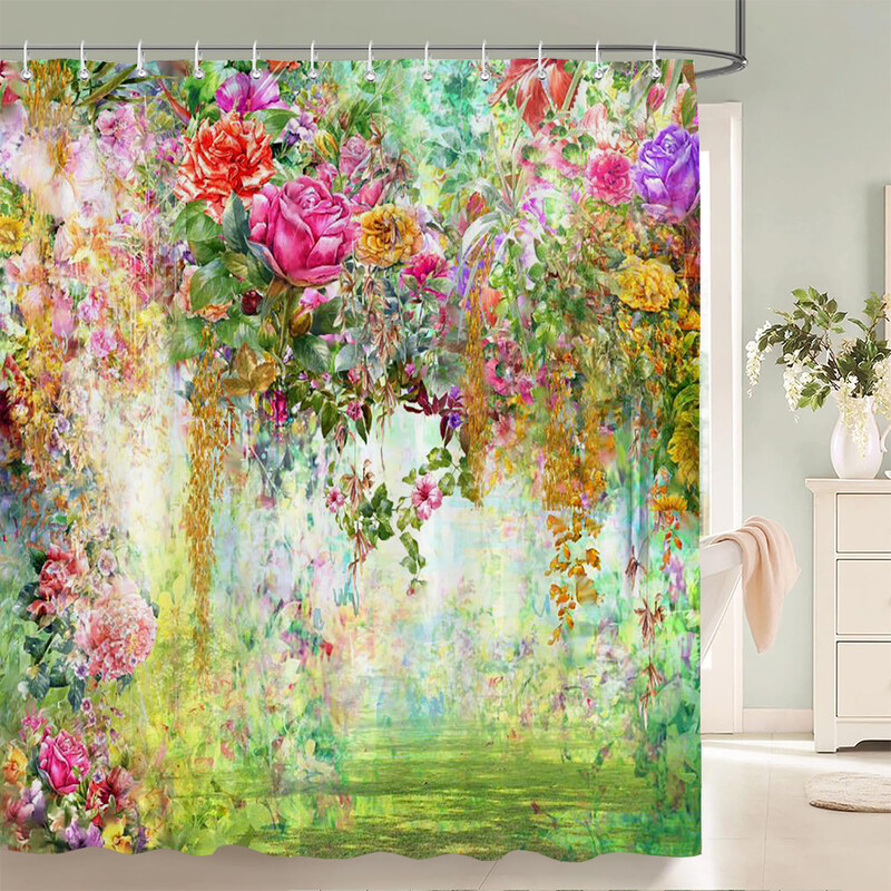 Perdele de duș cu model de flori de fluturi Perdele de baie Perdele de baie din poliester impermeabil cu 12 cârlige Perdeau de duș