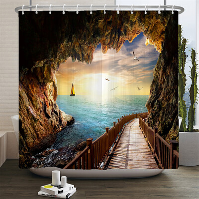 Lumina soarelui Peisaj oceanic Perdele de duș Decorare țesătură impermeabilă Apus de soare Amurg Mare Delfin Cowboy Perdele de baie Ecran de baie