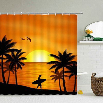 Lumina soarelui Peisaj oceanic Perdele de duș Decorare țesătură impermeabilă Apus de soare Amurg Mare Delfin Cowboy Perdele de baie Ecran de baie