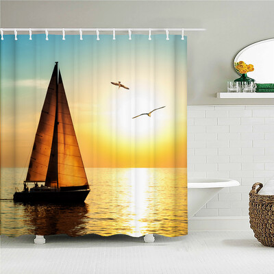 Lumina soarelui Peisaj oceanic Perdele de duș Decorare țesătură impermeabilă Apus de soare Amurg Mare Delfin Cowboy Perdele de baie Ecran de baie