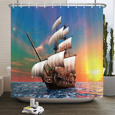 Lumina soarelui Peisaj oceanic Perdele de duș Decorare țesătură impermeabilă Apus de soare Amurg Mare Delfin Cowboy Perdele de baie Ecran de baie