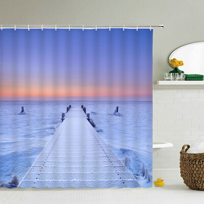 Lumina soarelui Peisaj oceanic Perdele de duș Decorare țesătură impermeabilă Apus de soare Amurg Mare Delfin Cowboy Perdele de baie Ecran de baie