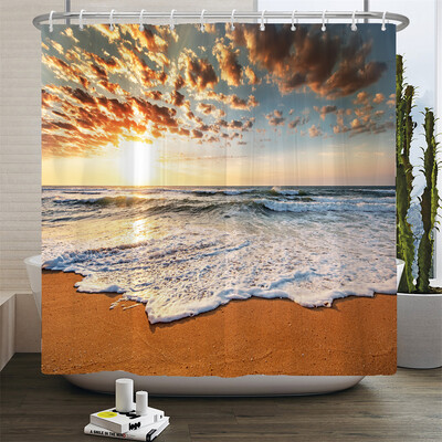 Lumina soarelui Peisaj oceanic Perdele de duș Decorare țesătură impermeabilă Apus de soare Amurg Mare Delfin Cowboy Perdele de baie Ecran de baie