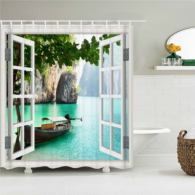 Lumina soarelui Peisaj oceanic Perdele de duș Decorare țesătură impermeabilă Apus de soare Amurg Mare Delfin Cowboy Perdele de baie Ecran de baie