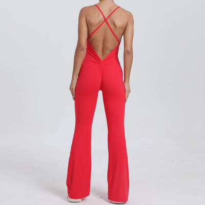 Spordikombinesoonid naistele Spordirõivad 2025 Flare Jumpsuit Naiste Spordidressi polsterdus Jumpsuits Gym Combinaison Femme Punane Hall Sinine