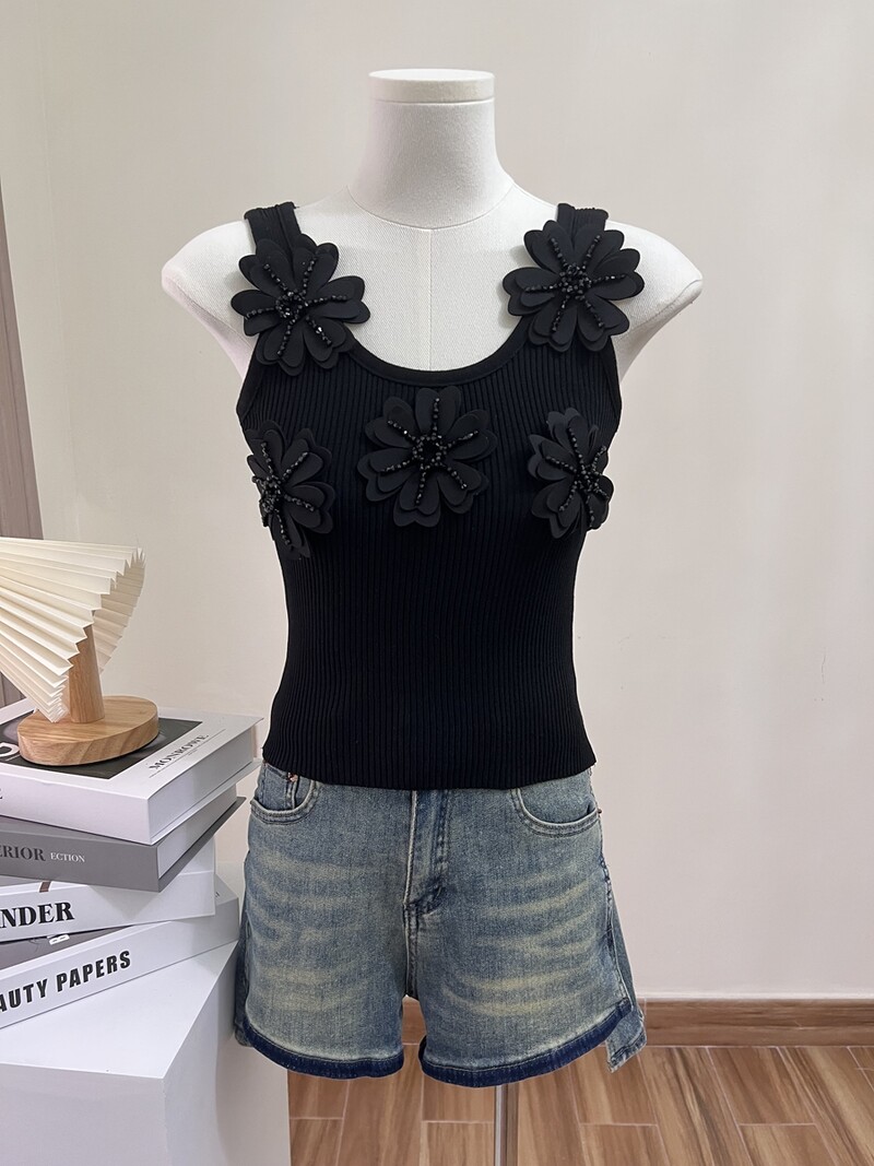 Tridimensional Flower Sexy Femei Camisole Summer Slimming Design Tank Top fără mâneci