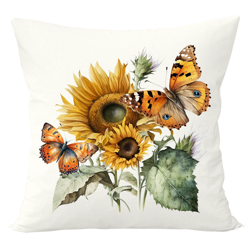 Pārrobežu jauna saulespuķu tauriņu apdrukas spilvendrāna dekorācija viesistabas gultas dīvāna spilvenu spilvendrānai