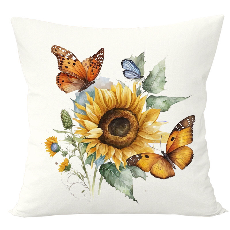 Pārrobežu jauna saulespuķu tauriņu apdrukas spilvendrāna dekorācija viesistabas gultas dīvāna spilvenu spilvendrānai