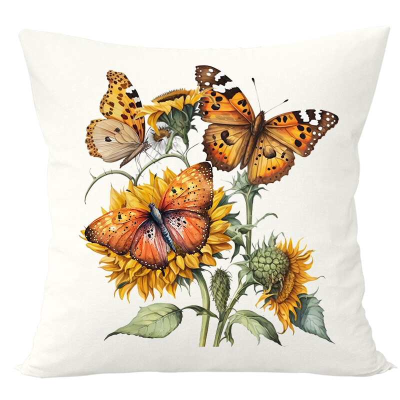 Pārrobežu jauna saulespuķu tauriņu apdrukas spilvendrāna dekorācija viesistabas gultas dīvāna spilvenu spilvendrānai