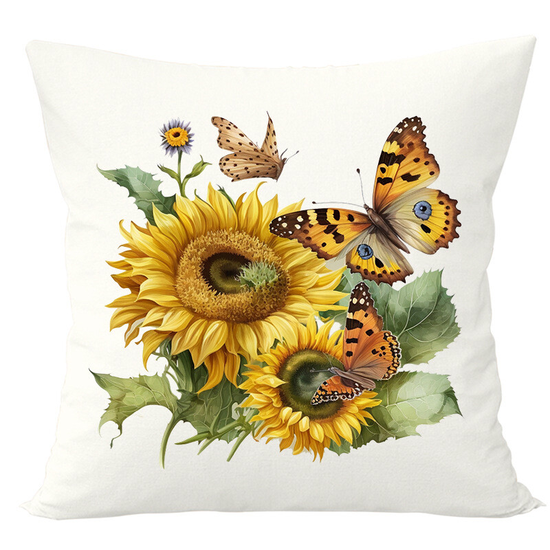 Pārrobežu jauna saulespuķu tauriņu apdrukas spilvendrāna dekorācija viesistabas gultas dīvāna spilvenu spilvendrānai