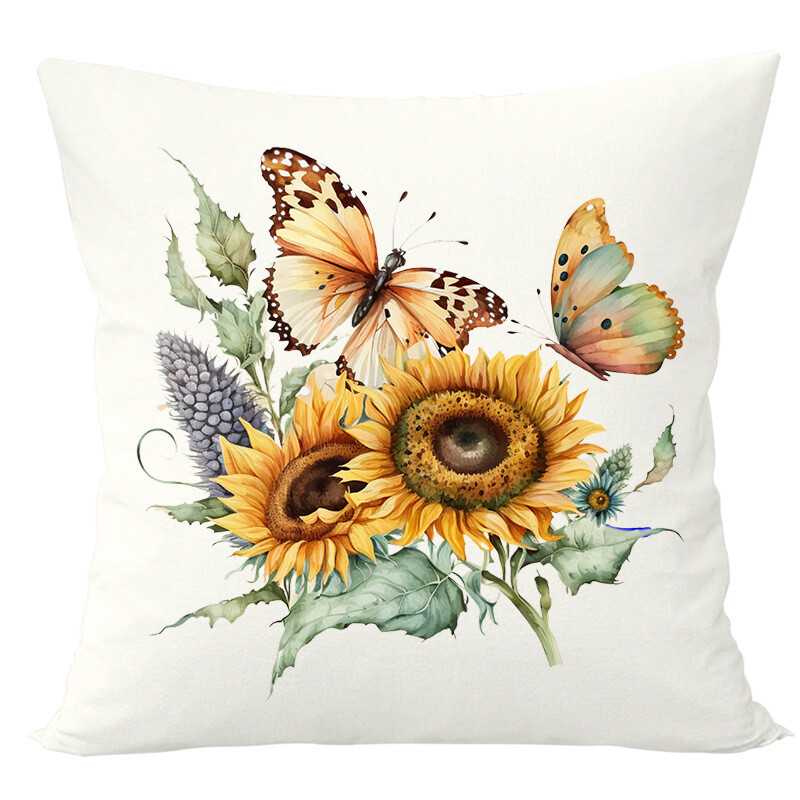 Pārrobežu jauna saulespuķu tauriņu apdrukas spilvendrāna dekorācija viesistabas gultas dīvāna spilvenu spilvendrānai