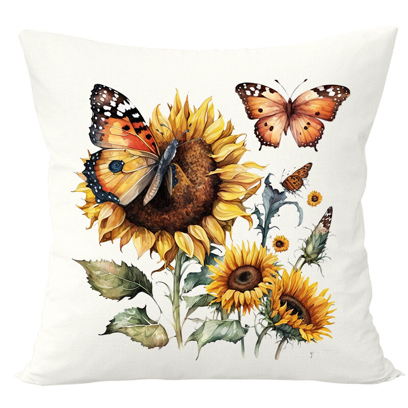 Pārrobežu jauna saulespuķu tauriņu apdrukas spilvendrāna dekorācija viesistabas gultas dīvāna spilvenu spilvendrānai