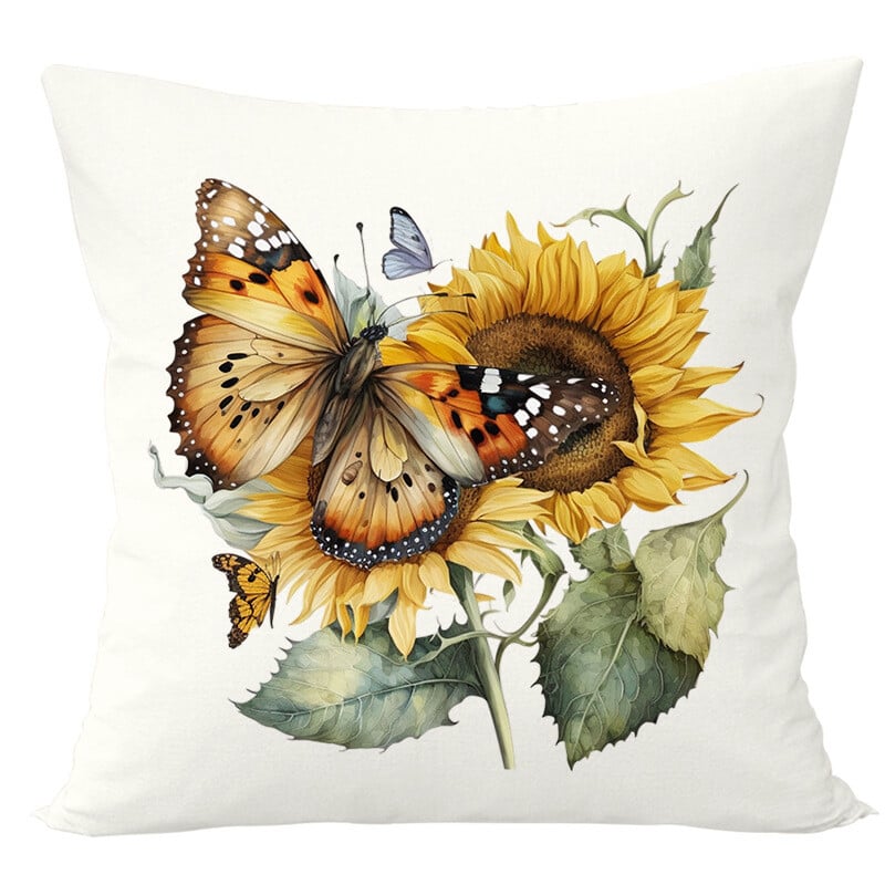 Pārrobežu jauna saulespuķu tauriņu apdrukas spilvendrāna dekorācija viesistabas gultas dīvāna spilvenu spilvendrānai