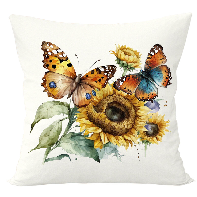 Pārrobežu jauna saulespuķu tauriņu apdrukas spilvendrāna dekorācija viesistabas gultas dīvāna spilvenu spilvendrānai