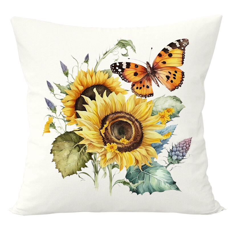 Pārrobežu jauna saulespuķu tauriņu apdrukas spilvendrāna dekorācija viesistabas gultas dīvāna spilvenu spilvendrānai