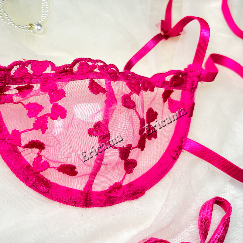 Seturi de sutien sexy pentru femei cu bretele Lenjerie din dantelă Broderie în formă de inimă Lenjerie de corp fără sudură din zână Set exotic transparent Set de sutien de slip