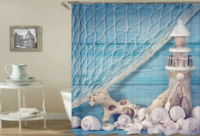 Imprimare 3d Vedere la mare Plajă Shell Sea Surf Perdele de duș Perdele de baie Pânză din poliester impermeabilă cu cârlig Decor pentru baie