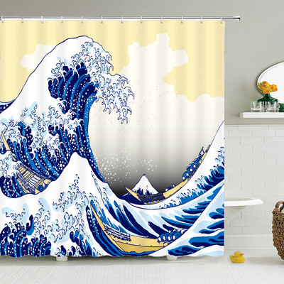 Imprimare 3d Vedere la mare Plajă Shell Sea Surf Perdele de duș Perdele de baie Pânză din poliester impermeabilă cu cârlig Decor pentru baie