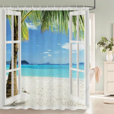 Imprimare 3d Vedere la mare Plajă Shell Sea Surf Perdele de duș Perdele de baie Pânză din poliester impermeabilă cu cârlig Decor pentru baie