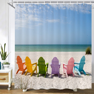 Imprimare 3d Vedere la mare Plajă Shell Sea Surf Perdele de duș Perdele de baie Pânză din poliester impermeabilă cu cârlig Decor pentru baie