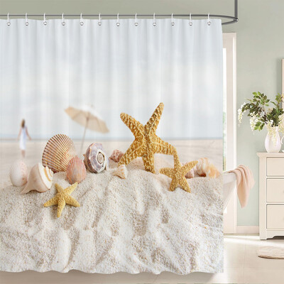 Imprimare 3d Vedere la mare Plajă Shell Sea Surf Perdele de duș Perdele de baie Pânză din poliester impermeabilă cu cârlig Decor pentru baie