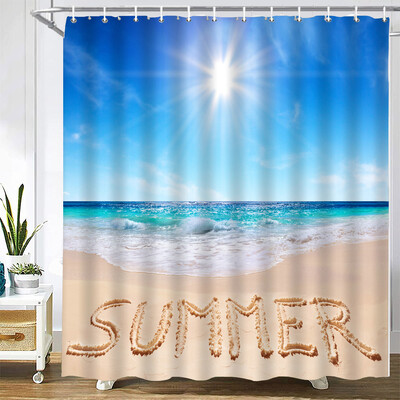 Imprimare 3d Vedere la mare Plajă Shell Sea Surf Perdele de duș Perdele de baie Pânză din poliester impermeabilă cu cârlig Decor pentru baie
