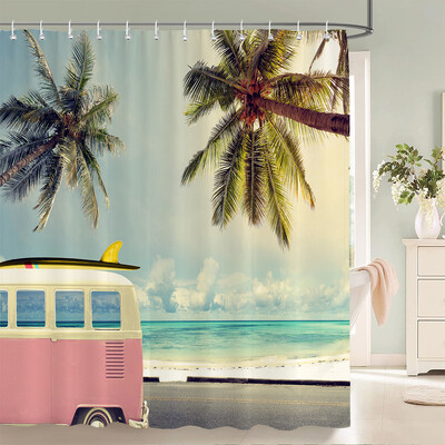 Imprimare 3d Vedere la mare Plajă Shell Sea Surf Perdele de duș Perdele de baie Pânză din poliester impermeabilă cu cârlig Decor pentru baie