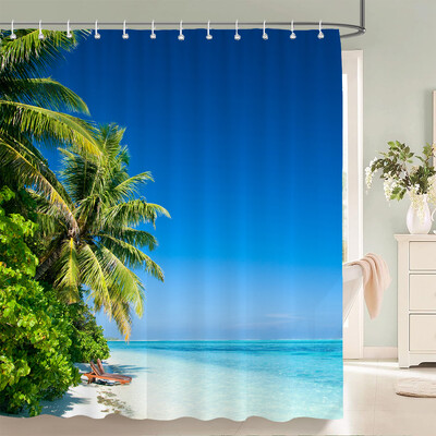 Imprimare 3d Vedere la mare Plajă Shell Sea Surf Perdele de duș Perdele de baie Pânză din poliester impermeabilă cu cârlig Decor pentru baie