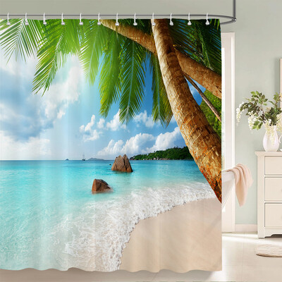 Imprimare 3d Vedere la mare Plajă Shell Sea Surf Perdele de duș Perdele de baie Pânză din poliester impermeabilă cu cârlig Decor pentru baie