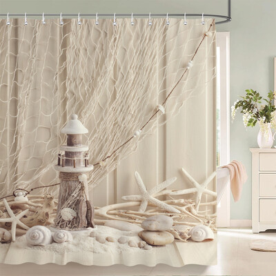 Imprimare 3d Vedere la mare Plajă Shell Sea Surf Perdele de duș Perdele de baie Pânză din poliester impermeabilă cu cârlig Decor pentru baie