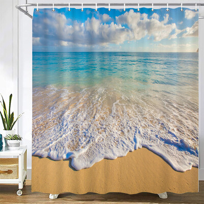 Imprimare 3d Vedere la mare Plajă Shell Sea Surf Perdele de duș Perdele de baie Pânză din poliester impermeabilă cu cârlig Decor pentru baie