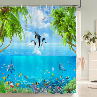 Imprimare 3d Vedere la mare Plajă Shell Sea Surf Perdele de duș Perdele de baie Pânză din poliester impermeabilă cu cârlig Decor pentru baie