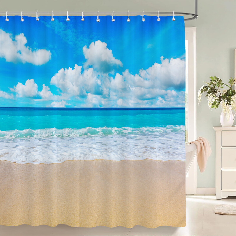 Imprimare 3d Vedere la mare Plajă Shell Sea Surf Perdele de duș Perdele de baie Pânză din poliester impermeabilă cu cârlig Decor pentru baie