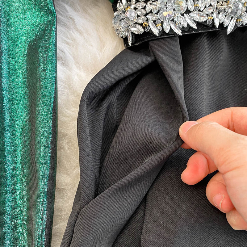 Elegants V veida kakla izgriezums Vintage Rhinestone kombinezons ar garām piedurknēm High Street slaids korejiešu platas bikses rudens sieviešu raibs apģērbs