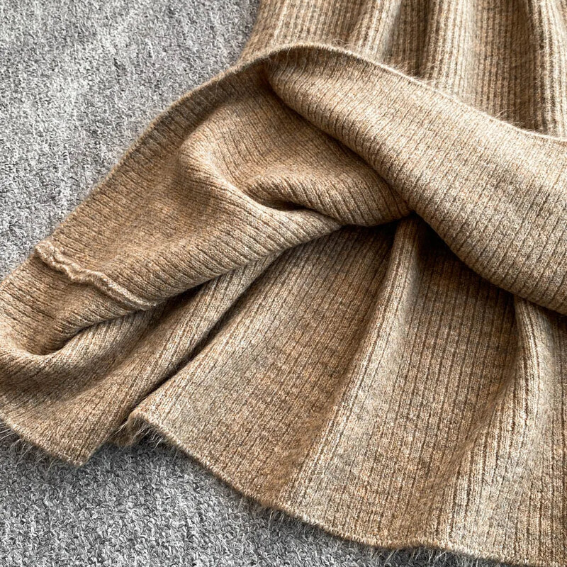 Eleganti sieviešu divdaļīgie komplekti, plāni, pusaugsta apkakle bez piedurknēm, vintage trikotāžas vestes augšdaļa un augsta jostasvieta, A-līnijas svārki rudens apģērbs