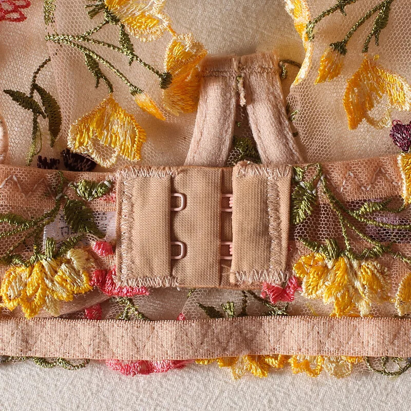 Ziedu izšuvumi sieviešu apakšveļas komplekts caurspīdīgs 2-daļīgs Boho krūšturis + apakšveļas komplekts intīms