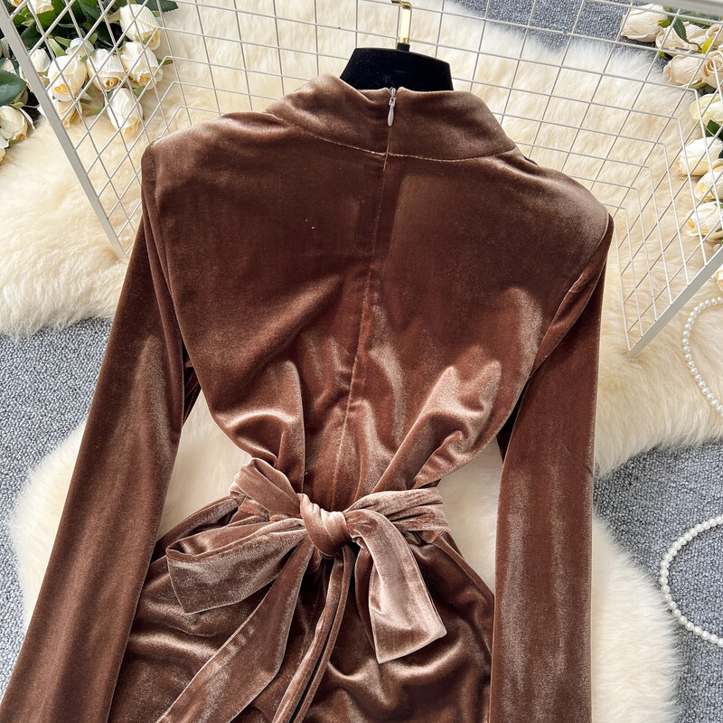 Vintage V veida kakla izgriezums, garām piedurknēm, tievs pārsējs, samta kombinezons High Street Streetwear Elegantas, platas bikses, ziemas sieviešu apģērbs