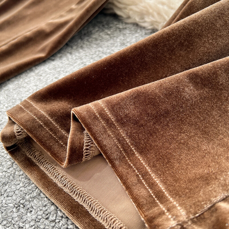 Vintage V veida kakla izgriezums, garām piedurknēm, tievs pārsējs, samta kombinezons High Street Streetwear Elegantas, platas bikses, ziemas sieviešu apģērbs