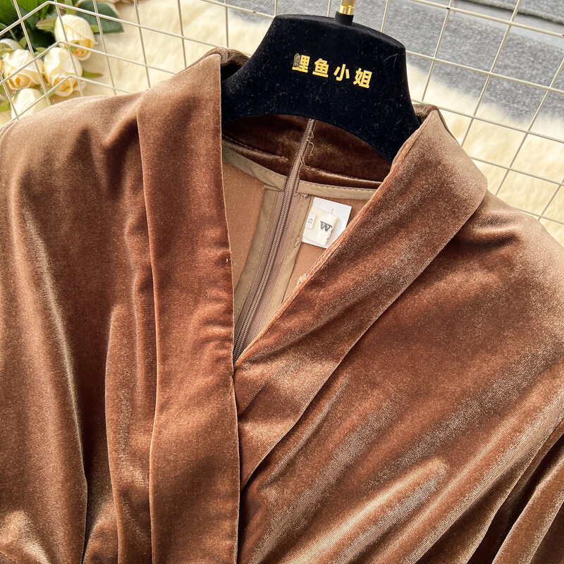 Vintage V veida kakla izgriezums, garām piedurknēm, tievs pārsējs, samta kombinezons High Street Streetwear Elegantas, platas bikses, ziemas sieviešu apģērbs