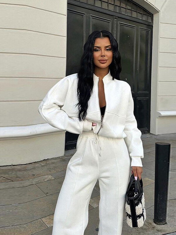 Set de pantaloni de hanorac casual femei primăvară toamnă cu fermoar jachetă cu decolteu largi, cu șireturi, pantaloni cu talie elastică, costume pentru damă, solid