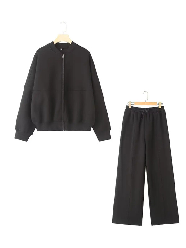 Set de pantaloni de hanorac casual femei primăvară toamnă cu fermoar jachetă cu decolteu largi, cu șireturi, pantaloni cu talie elastică, costume pentru damă, solid