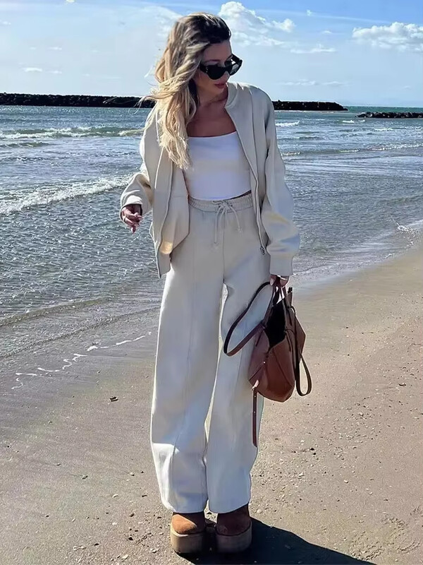 Naiste 2-osalised dressiülikonnad Retro tõmblukuga Bomber jakk dressipluus Kõrge vöökohaga naiste lahtised sametpüksid ülikond Spordirõivad