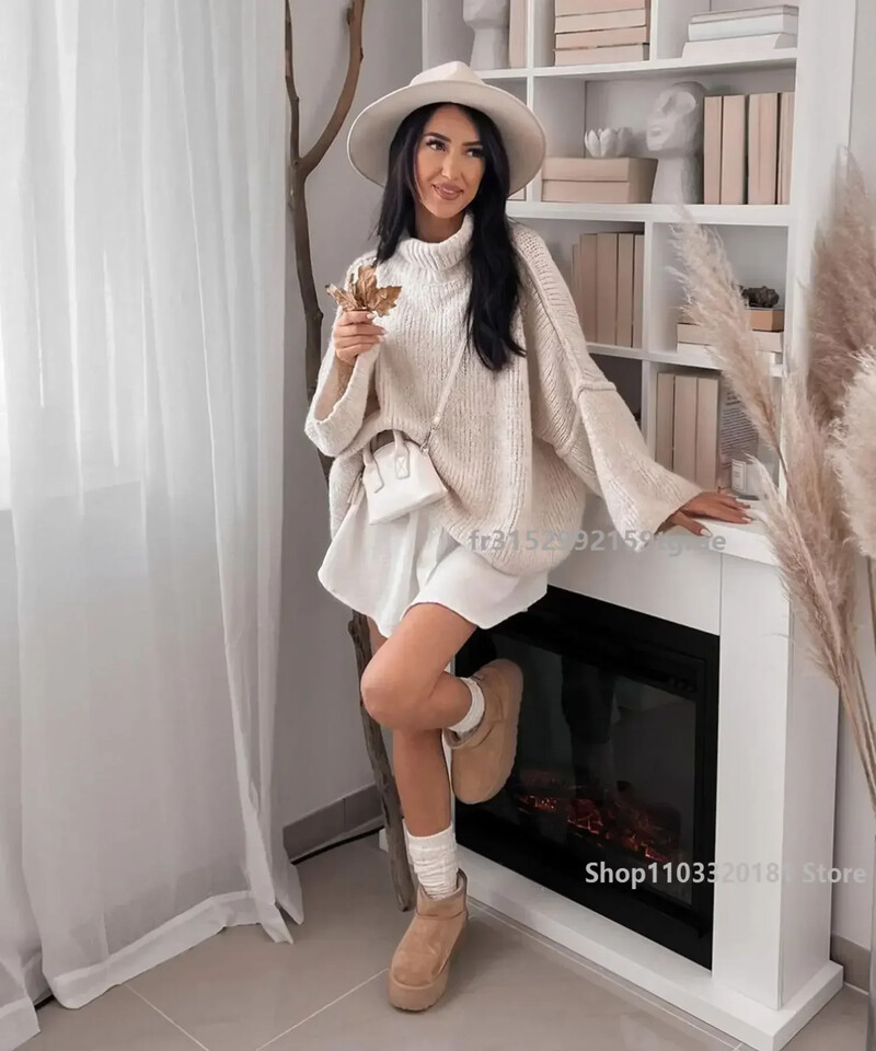 Pulover largi de epocă Moda pentru femei, iarnă, toamnă, cu gâtul O, lantern, cu mânecă lungă, pulover, Top Streetwear, tricotaj șic, pulover pentru femei