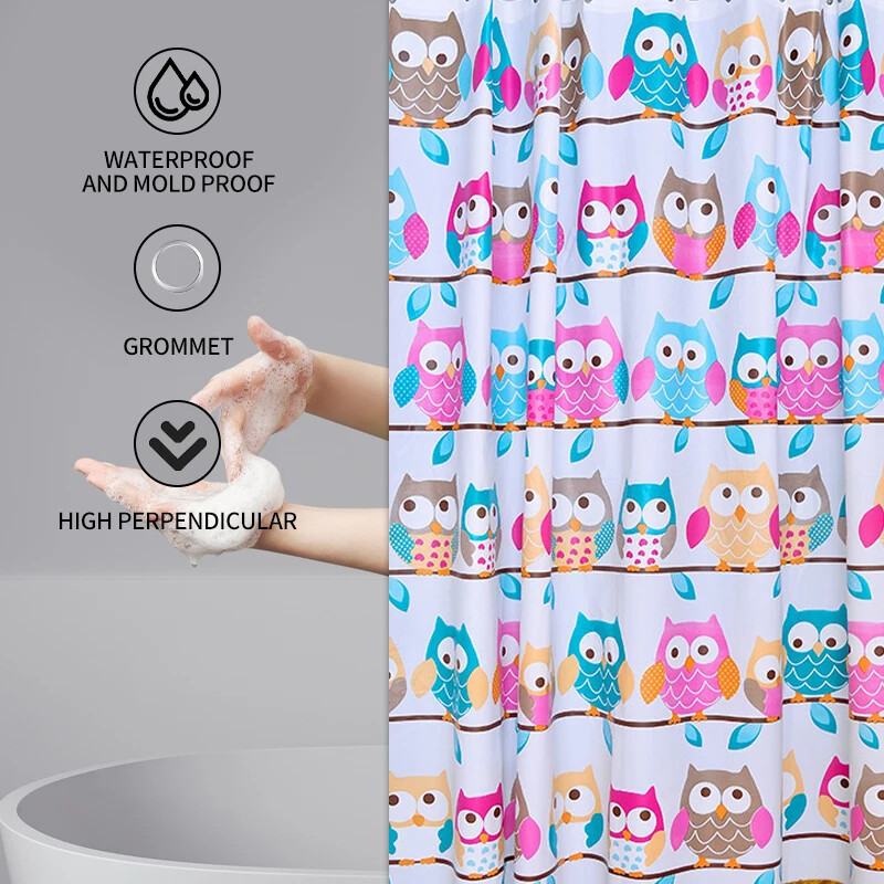 PEVA pūces dušas aizkars mājas ūdensizturīgs un pret pelējumu mājas vannas istabas dekoratīvais aizkars ar 12 āķiem