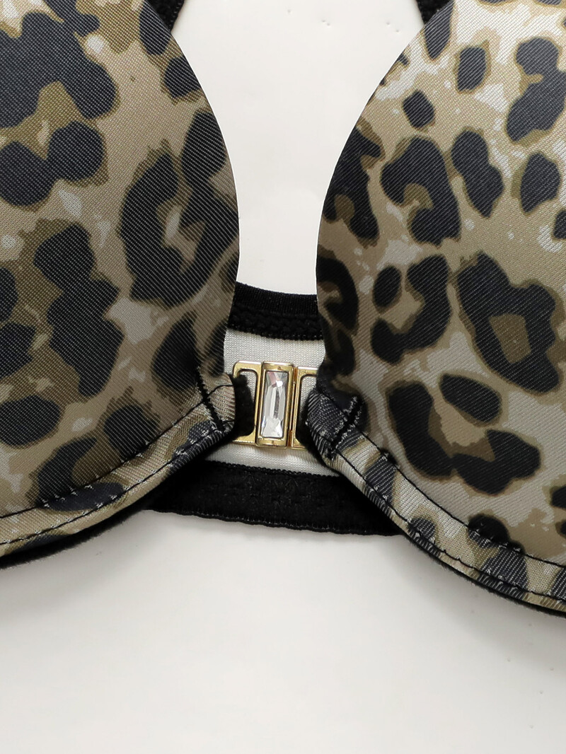 Naiste seksikas aluspesukomplekt Leopardimustriline rinnahoidja terasrõngaga esikinnitusega Mugavad ja hingavad pitspüksid