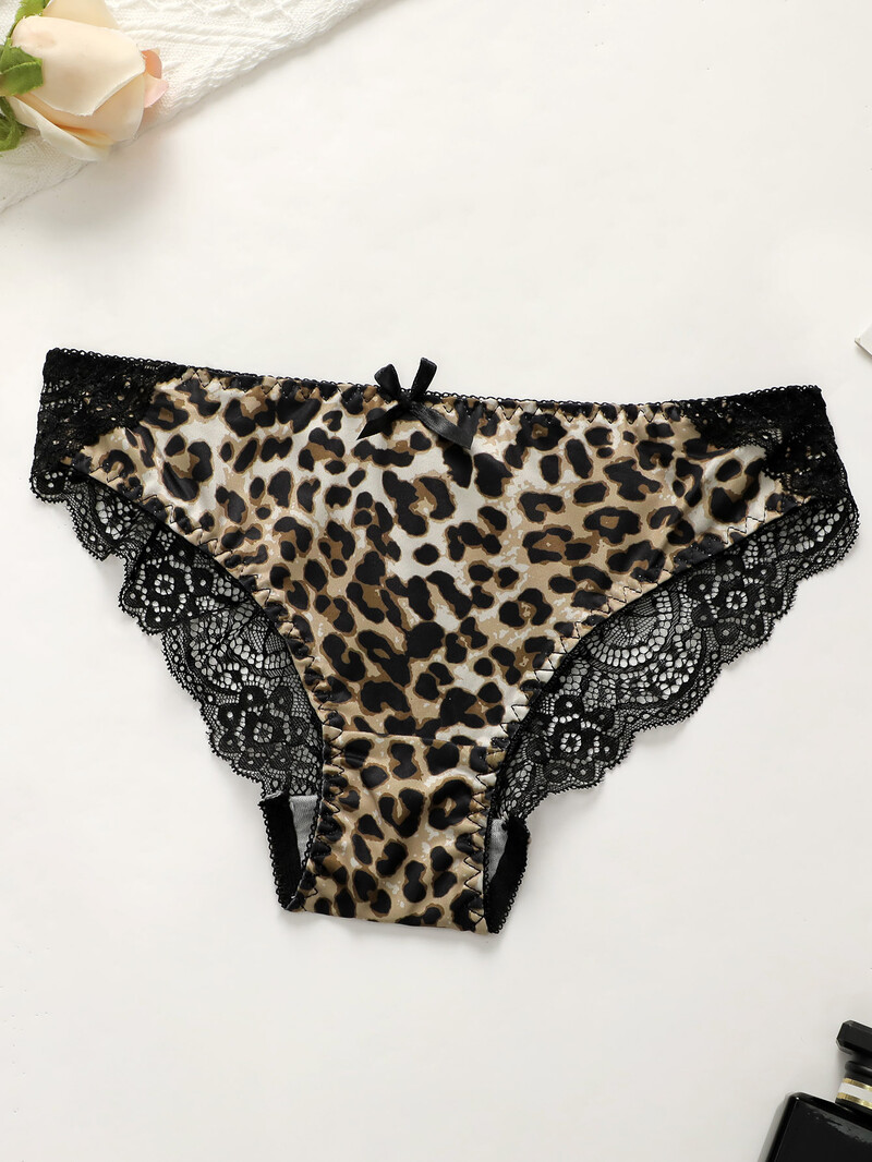 Naiste seksikas aluspesukomplekt Leopardimustriline rinnahoidja terasrõngaga esikinnitusega Mugavad ja hingavad pitspüksid