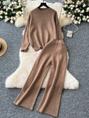 Ikdienas kašmira sieviešu trikotāžas kostīmi, cieti, brīvi džemperi + platas garas bikses, 2024. gada rudens ziemas biezais džemperis, pamati 2 daļ.