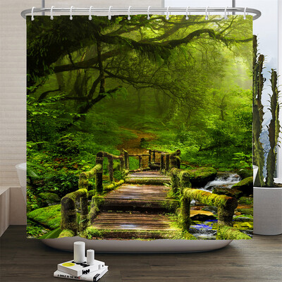 Perdele de duș 3D Natura Pădure Cascada Peisaj Perdele de baie țesătură impermeabilă cu cârlige Decorare a casei Perdea de baie