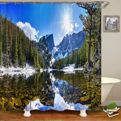 Perdele de duș 3D Natura Pădure Cascada Peisaj Perdele de baie țesătură impermeabilă cu cârlige Decorare a casei Perdea de baie